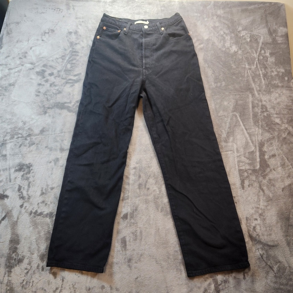 Levis Jeans Womens 29 Black Premium Button Fly Ribcage Straight High Rise
